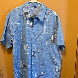 Izod Men's Blue Lighthouse and Sailboat Shirt
